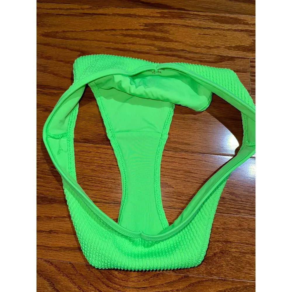 Aerie Lime Green Crinkle Voop Low Rise Cheeky UPF 50+ Bikini Bottom Size M